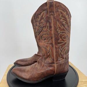 Justin Men's Size 7.5EE Marbled Chestnut Brown Deerlite Leather Cowboy Boots EUC